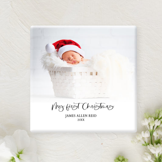 Baby First Christmas Photo Magnet Button