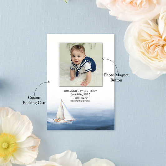 Nautical Birthday Photo Magnet Buttons