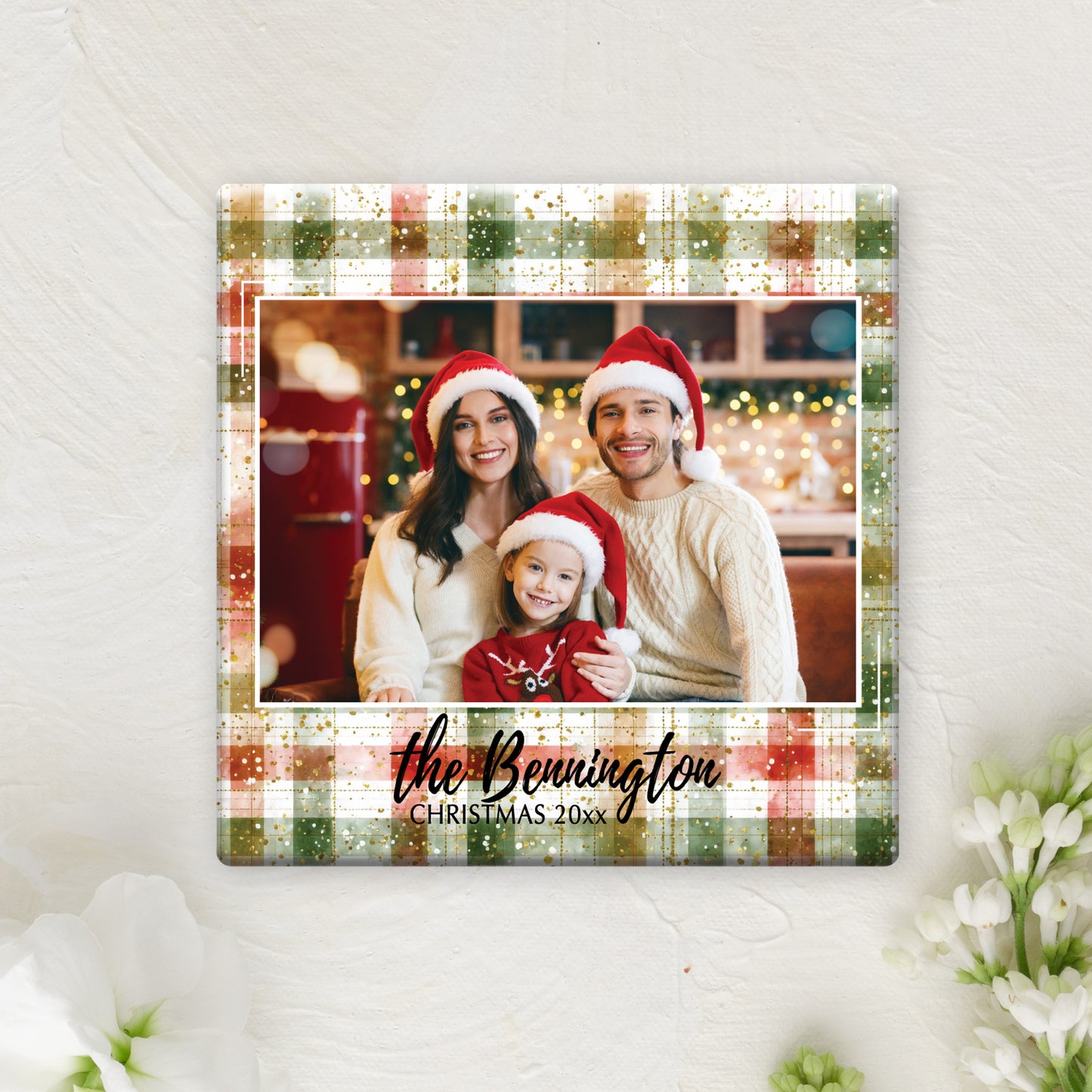 Family Christmas Photo Magnet Button