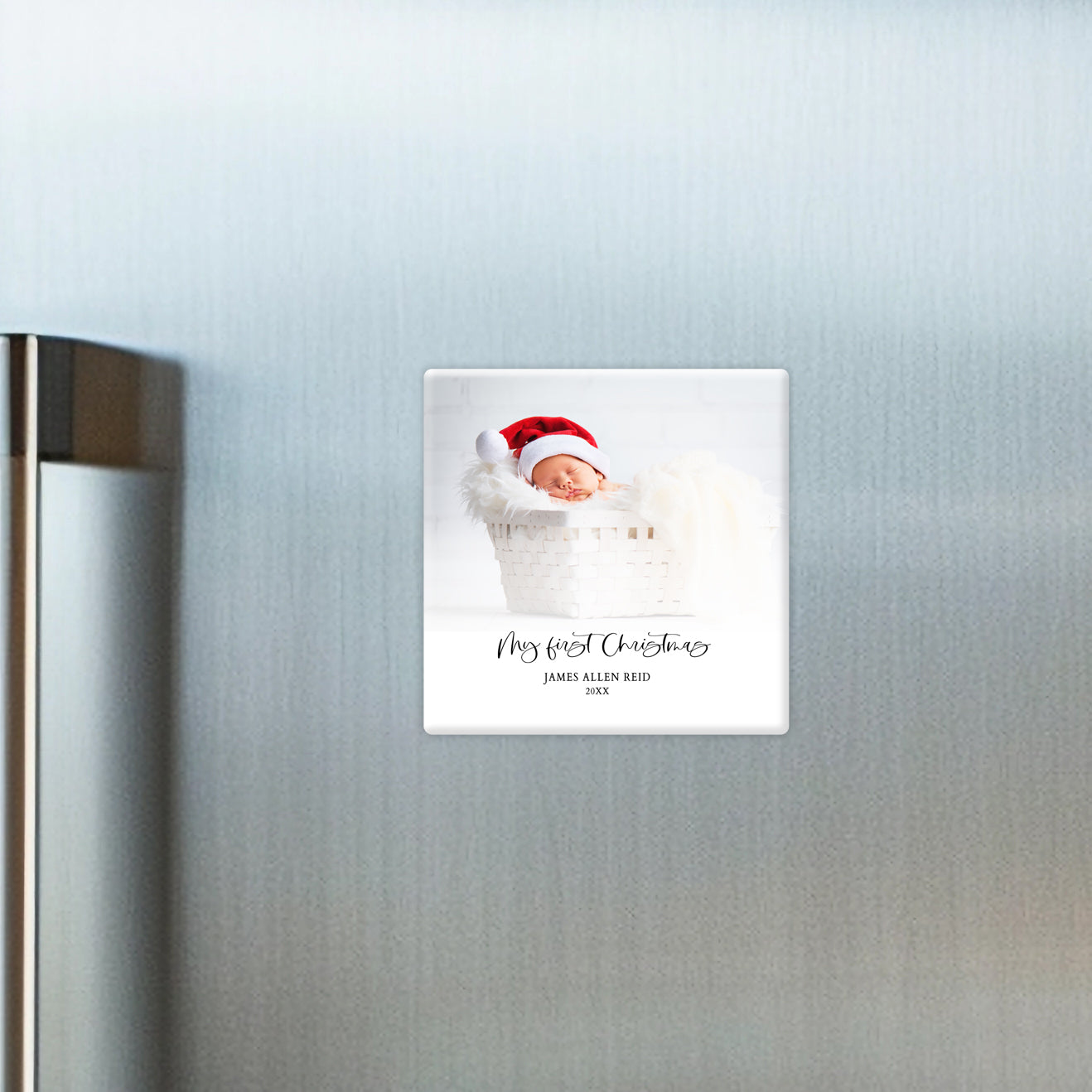 Baby First Christmas Photo Magnet Button