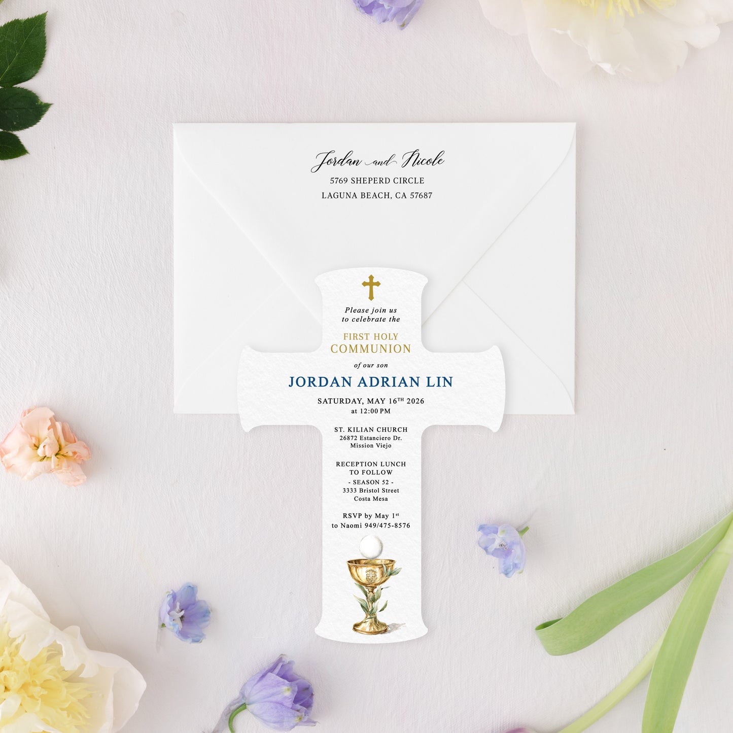 Cross Shape First Holy Communion Invitation