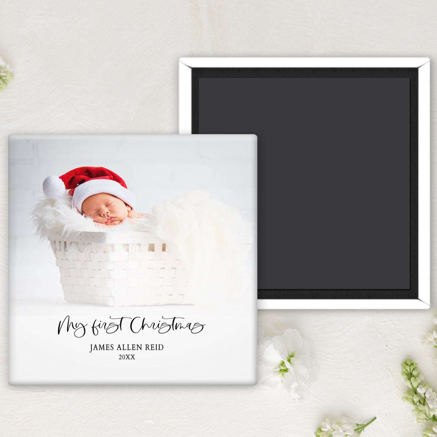 Baby First Christmas Photo Magnet Button