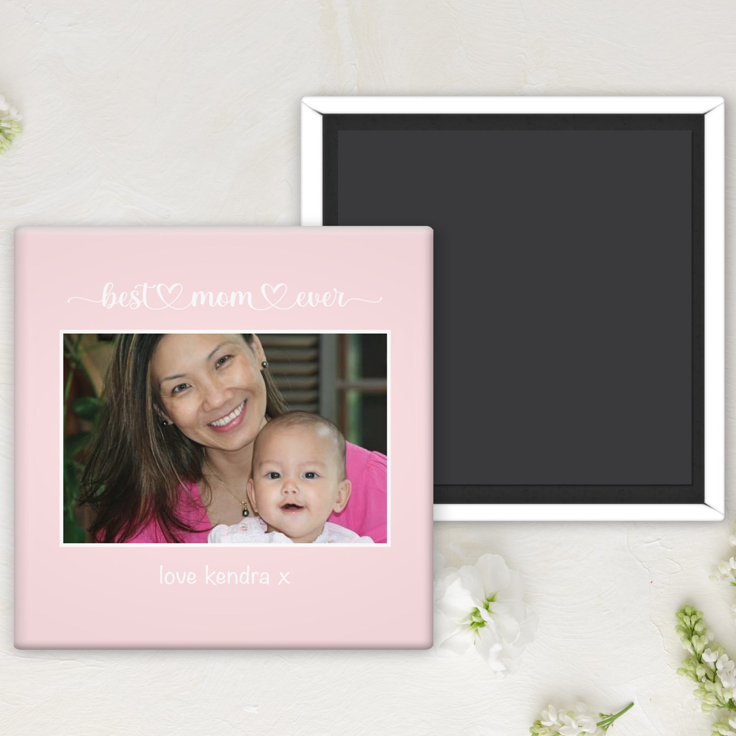 Modern Mom Script Photo Magnet Button