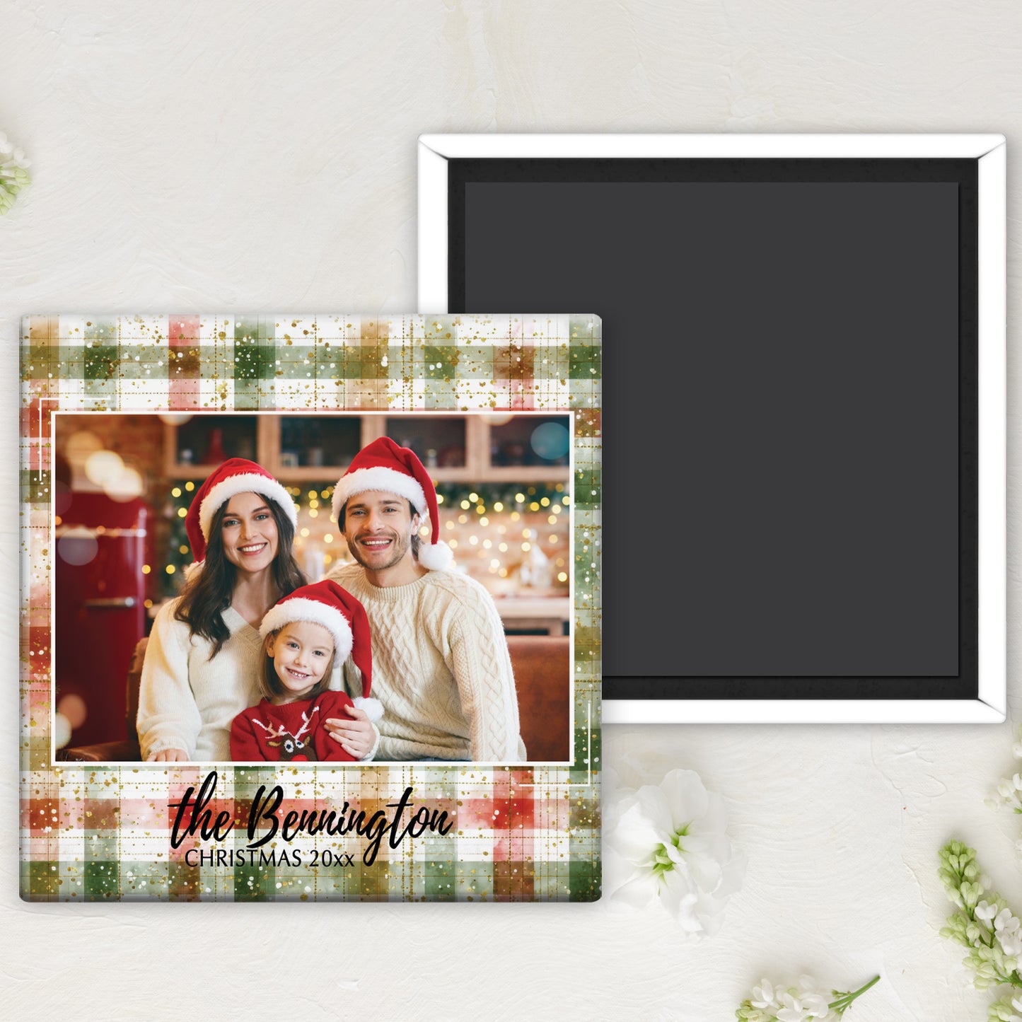 Family Christmas Photo Magnet Button