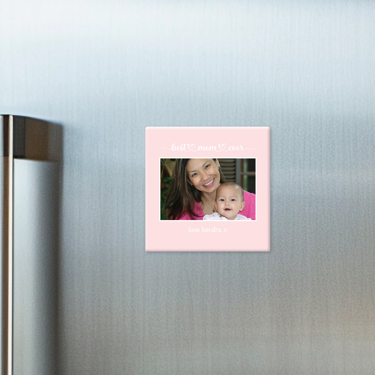 Modern Mom Script Photo Magnet Button