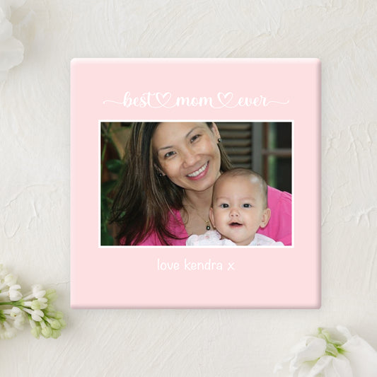 Modern Mom Script Photo Magnet Button