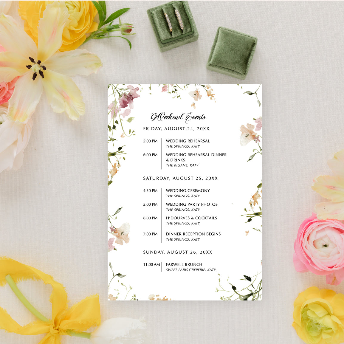 MADISON | Wedding Weekend Events & Timeline Card