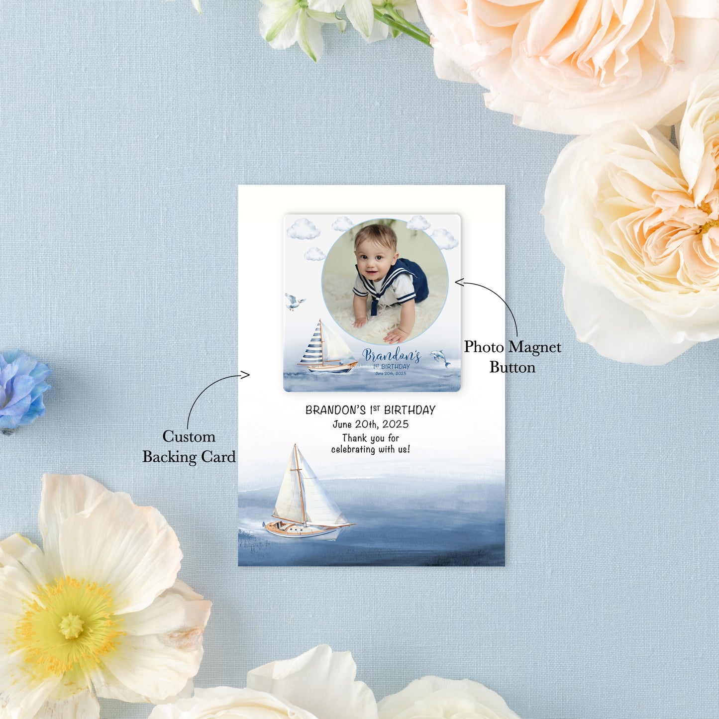 Nautical Birthday Photo Magnet Buttons