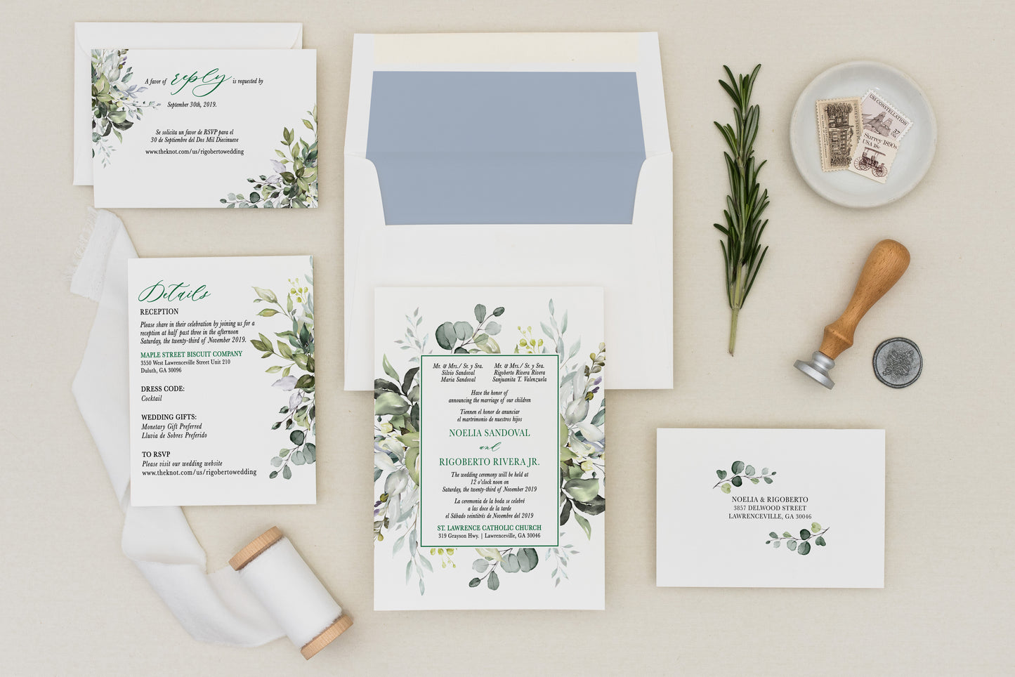 Racquel Bilingual Spanish Wedding Invitation Suites