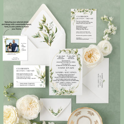ADELE | Bilingual Vietnamese Wedding Invitation Suite Bundle with 3" Square Photo Magnet Button Option
