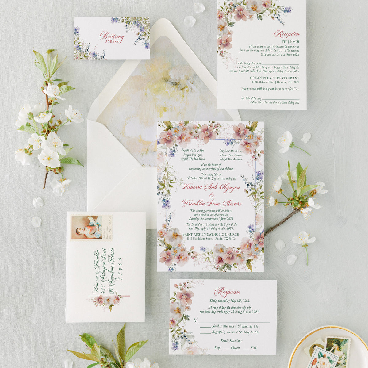 Customizable April Bilingual Vietnamese Wedding Invitation Suites ...