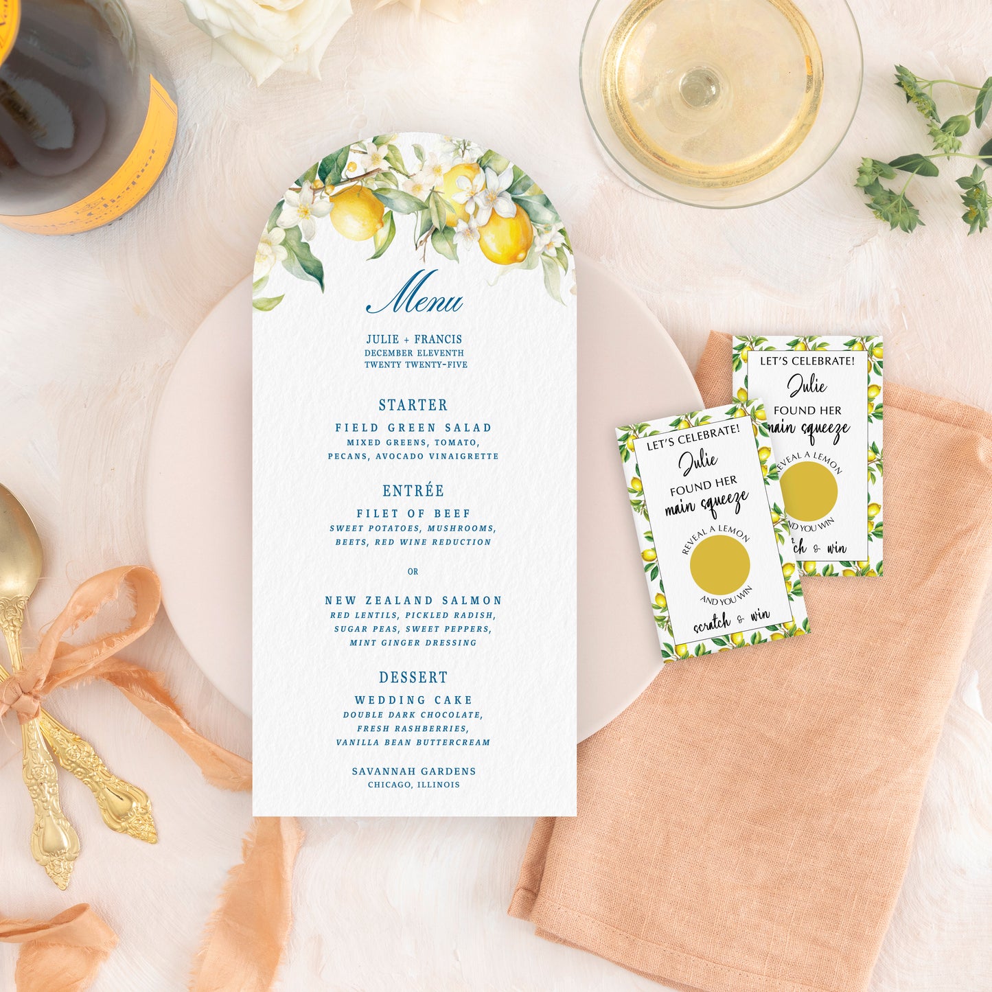 4.25"x9" Arch Lemon Menu