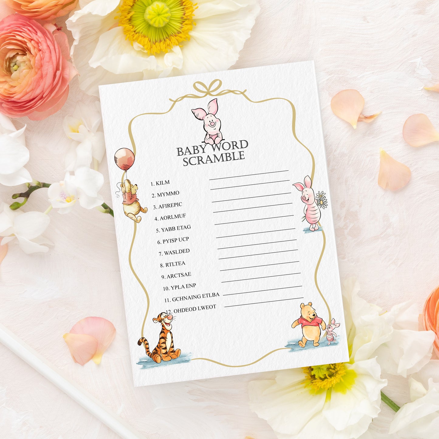 Winnie the Pooh Baby Shower Game Cards