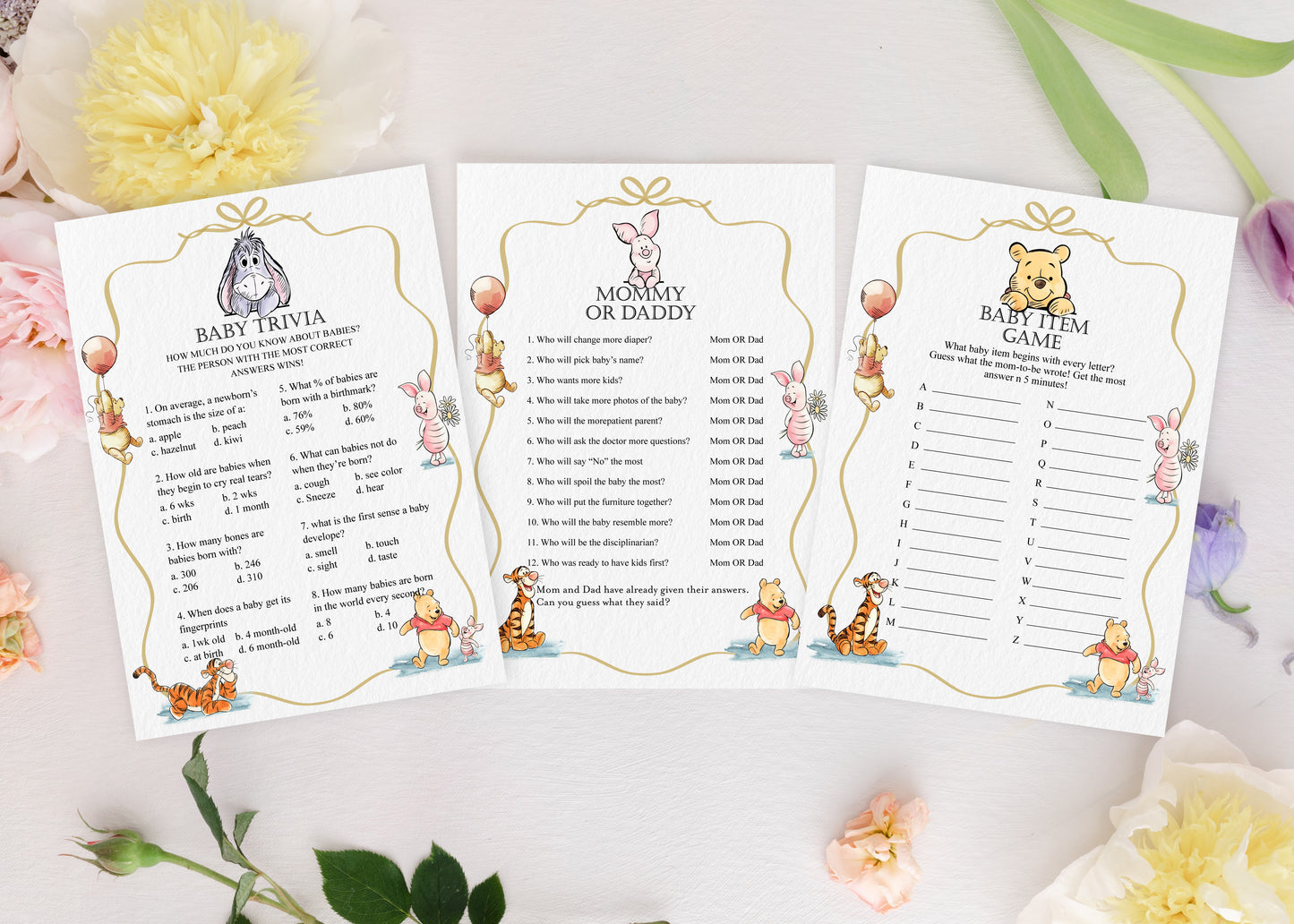 Winnie the Pooh Baby Shower Game Cards