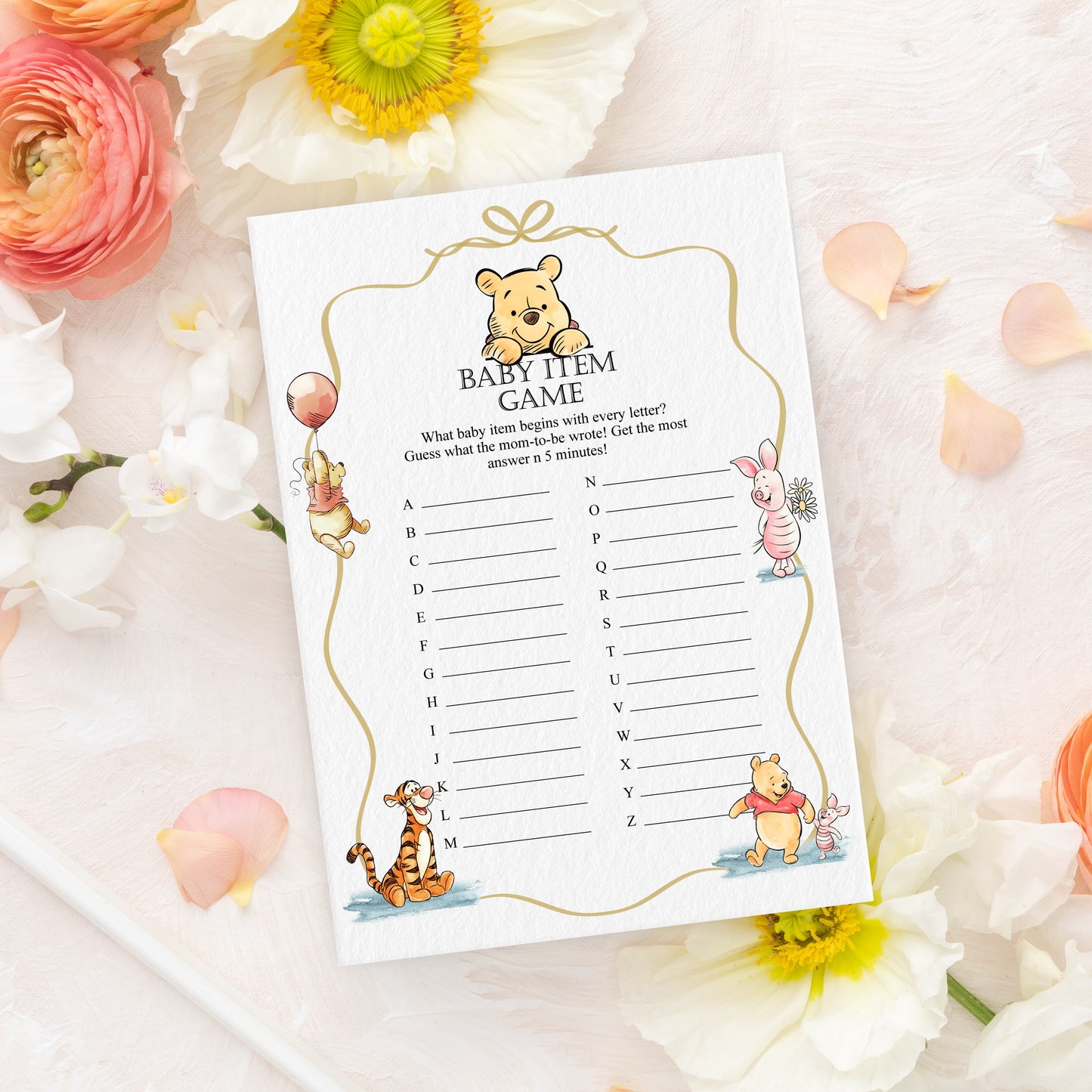 Winnie the Pooh Baby Shower Game Cards