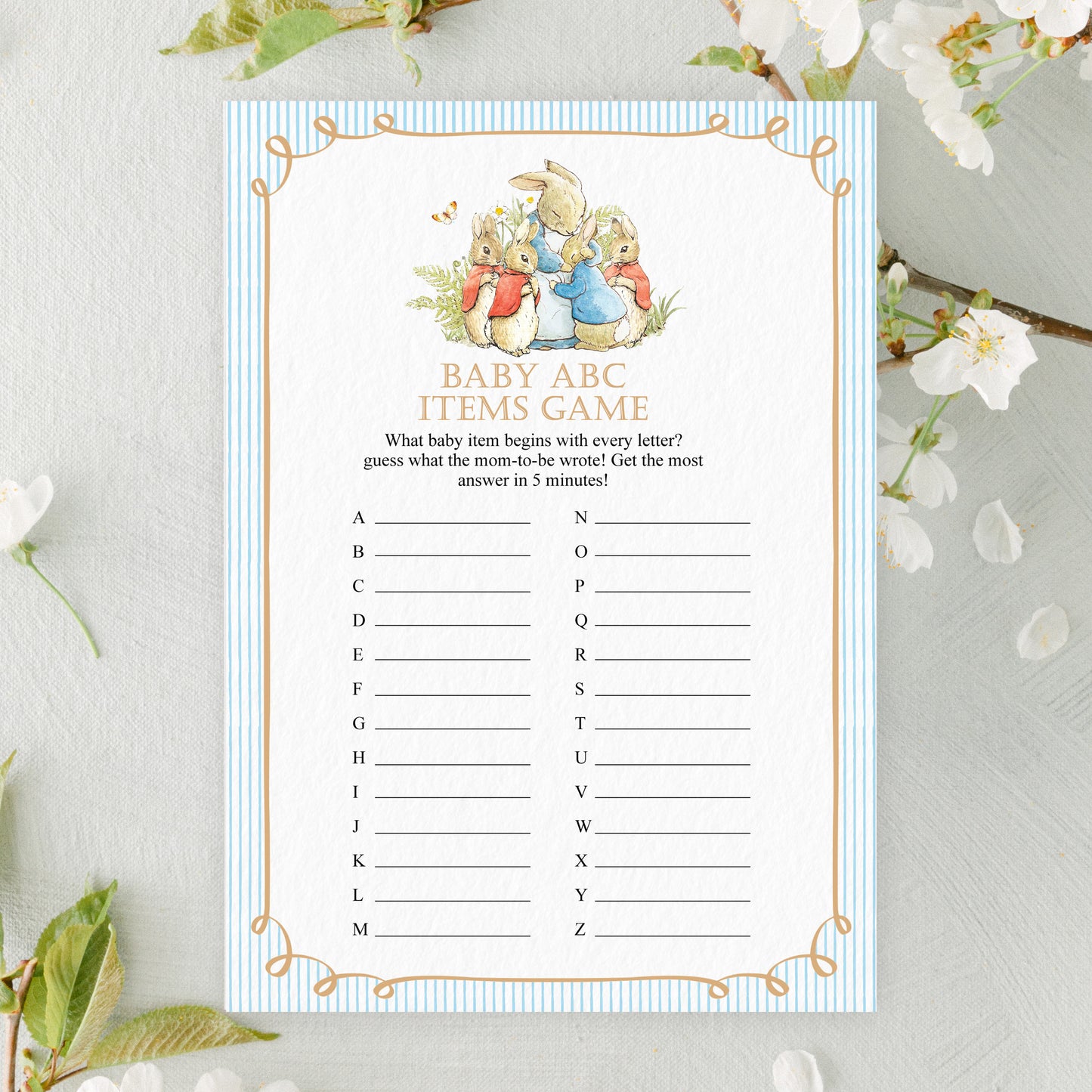 Peter Rabbit Baby Shower Game Cards
