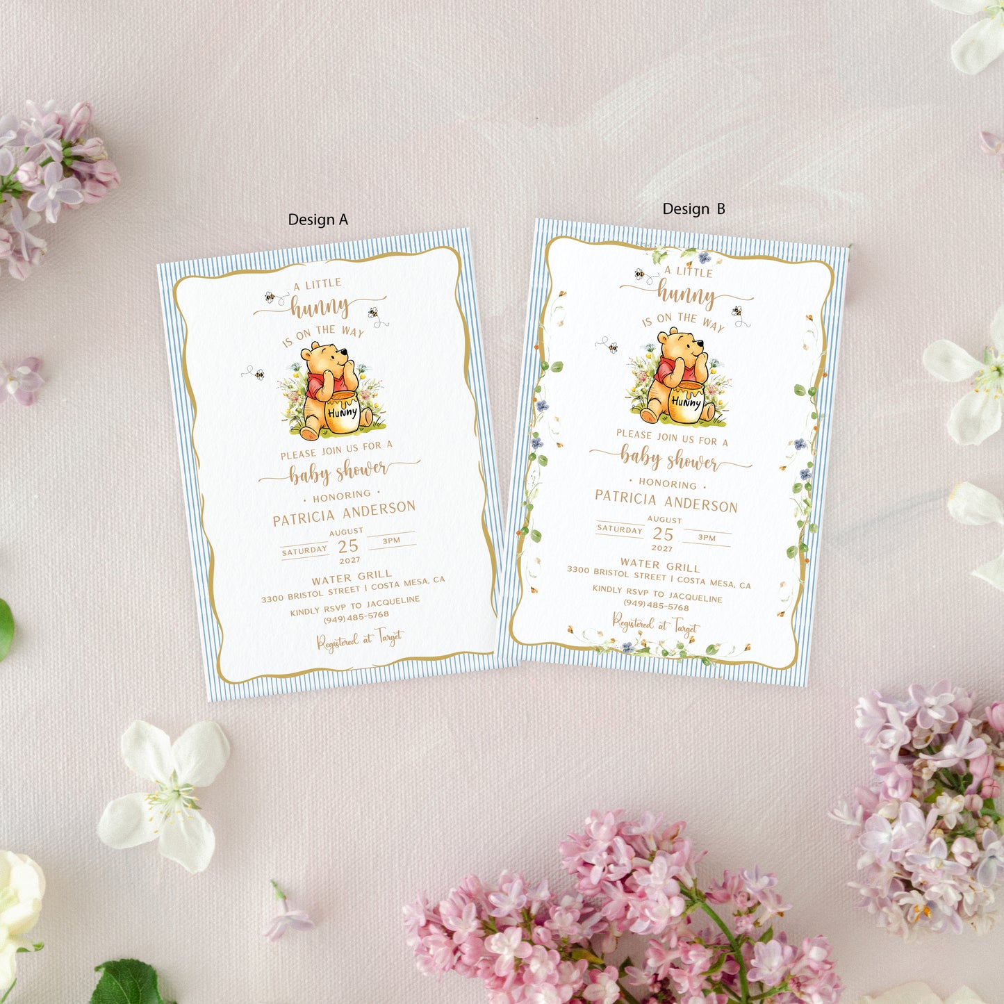 Printed Winnie the Pooh Baby Shower Invitation