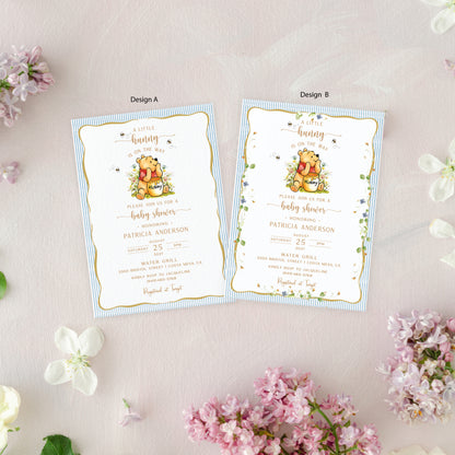 Printed Winnie the Pooh Baby Shower Invitation