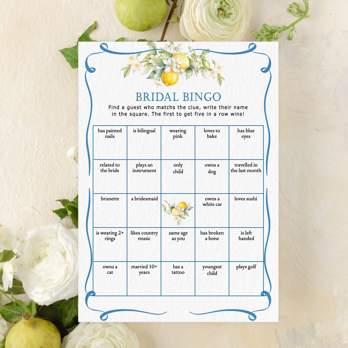 Blue Citrus Lemon Bridal Shower Game Cards