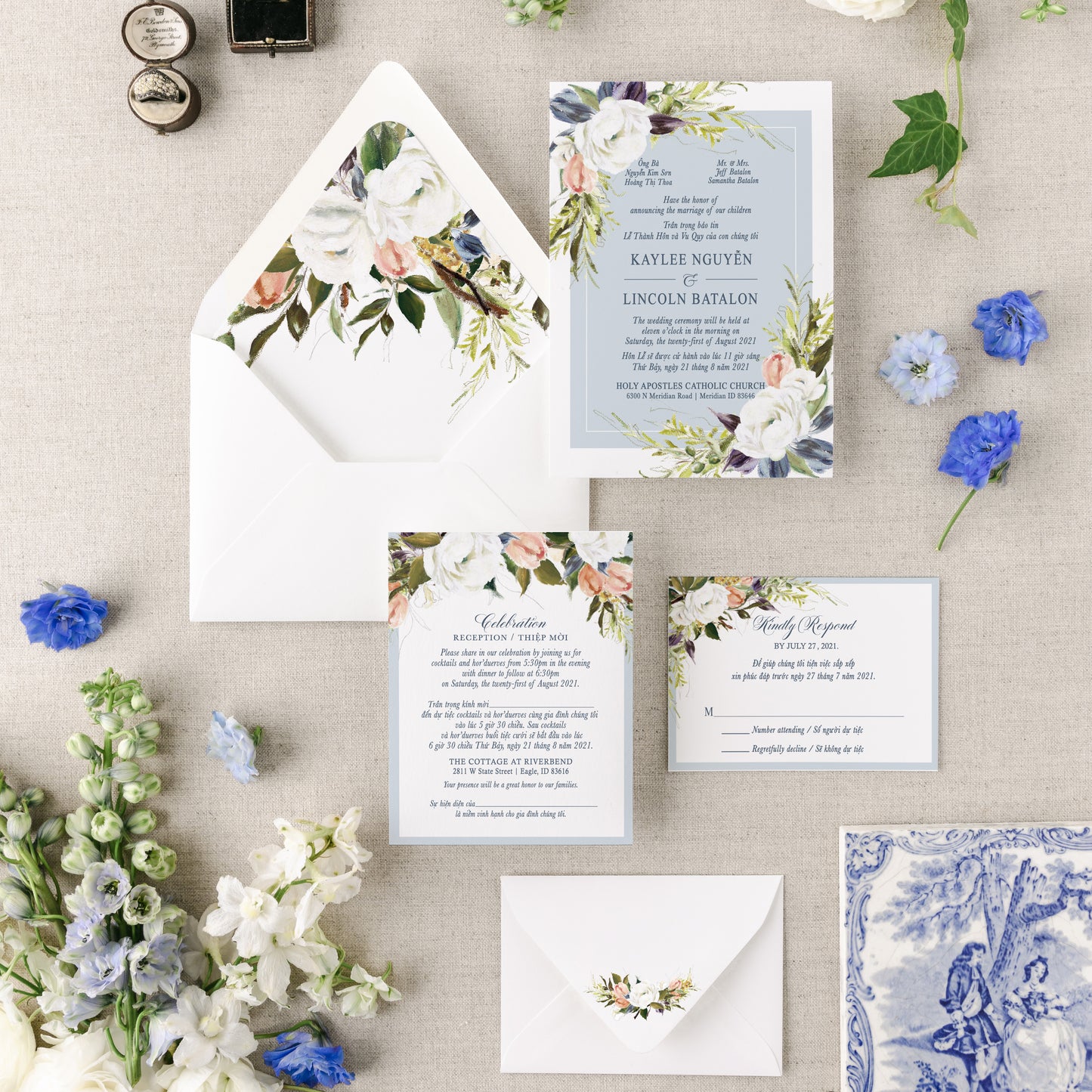 CARMELA (Design 1) | Bilingual Vietnamese Wedding Invitation Suites