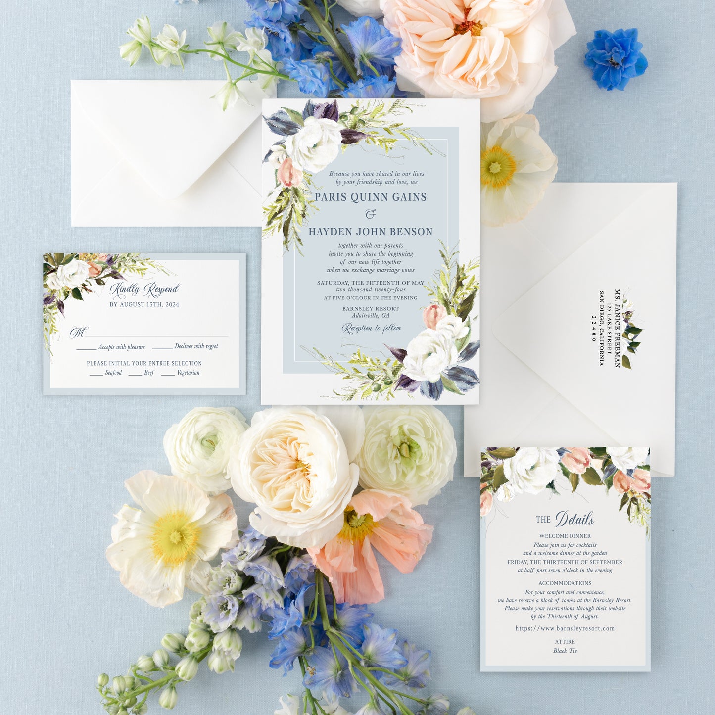 CARMELA (Design 1) | Bilingual Vietnamese Wedding Invitation Suite Bundle with 3" Square Photo Magnet Button Option