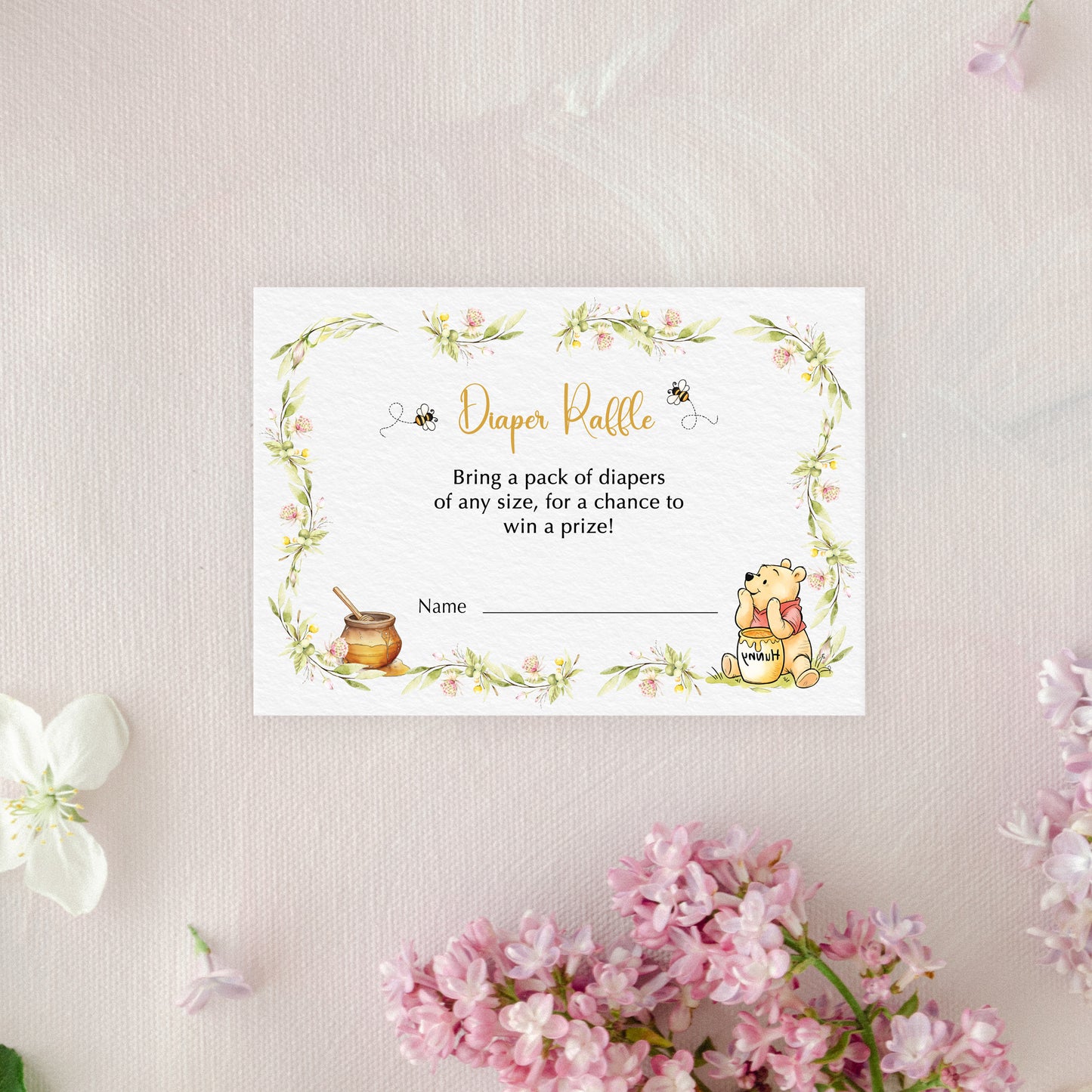 Winnie the Pooh Diaper Raffle and Book for Baby Cards