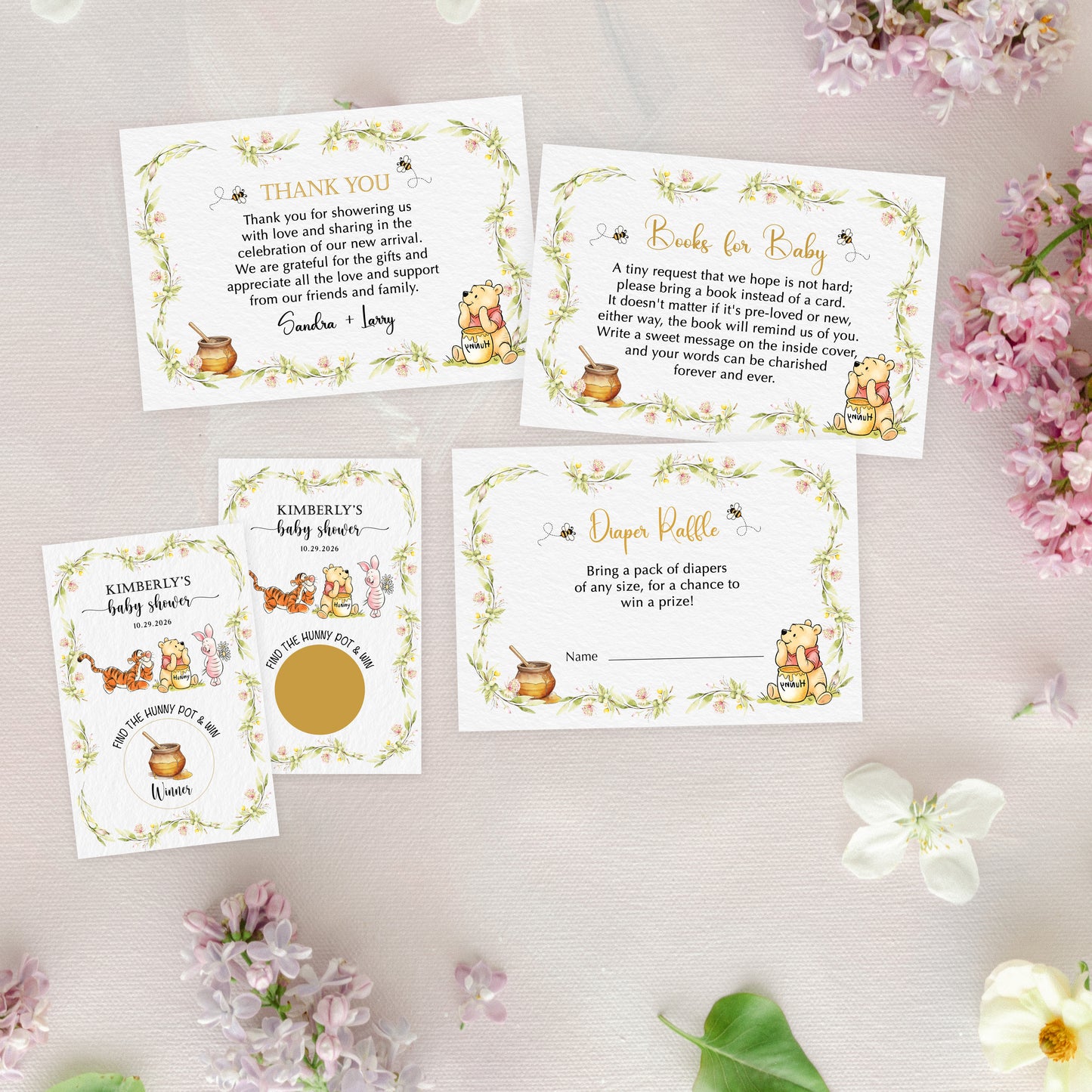 Winnie the Pooh Diaper Raffle and Book for Baby Cards