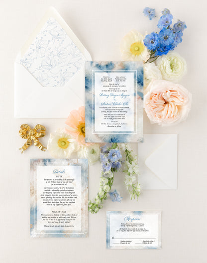 EVALYNN | Bilingual Vietnamese Wedding Invitation Suite Bundle with 3" Square Photo Magnet Button Option