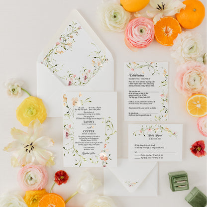 MADISON | Bilingual Vietnamese Wedding Invitation Suite Bundle with 3" Square Photo Magnet Button Option