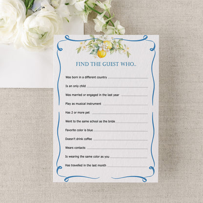 Blue Citrus Lemon Bridal Shower Game Cards