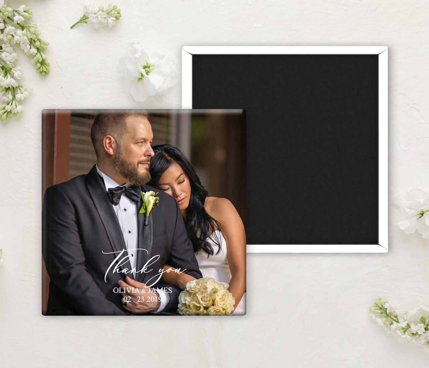 CARMELA (Design 1) | Bilingual Vietnamese Wedding Invitation Suite Bundle with 3" Square Photo Magnet Button Option