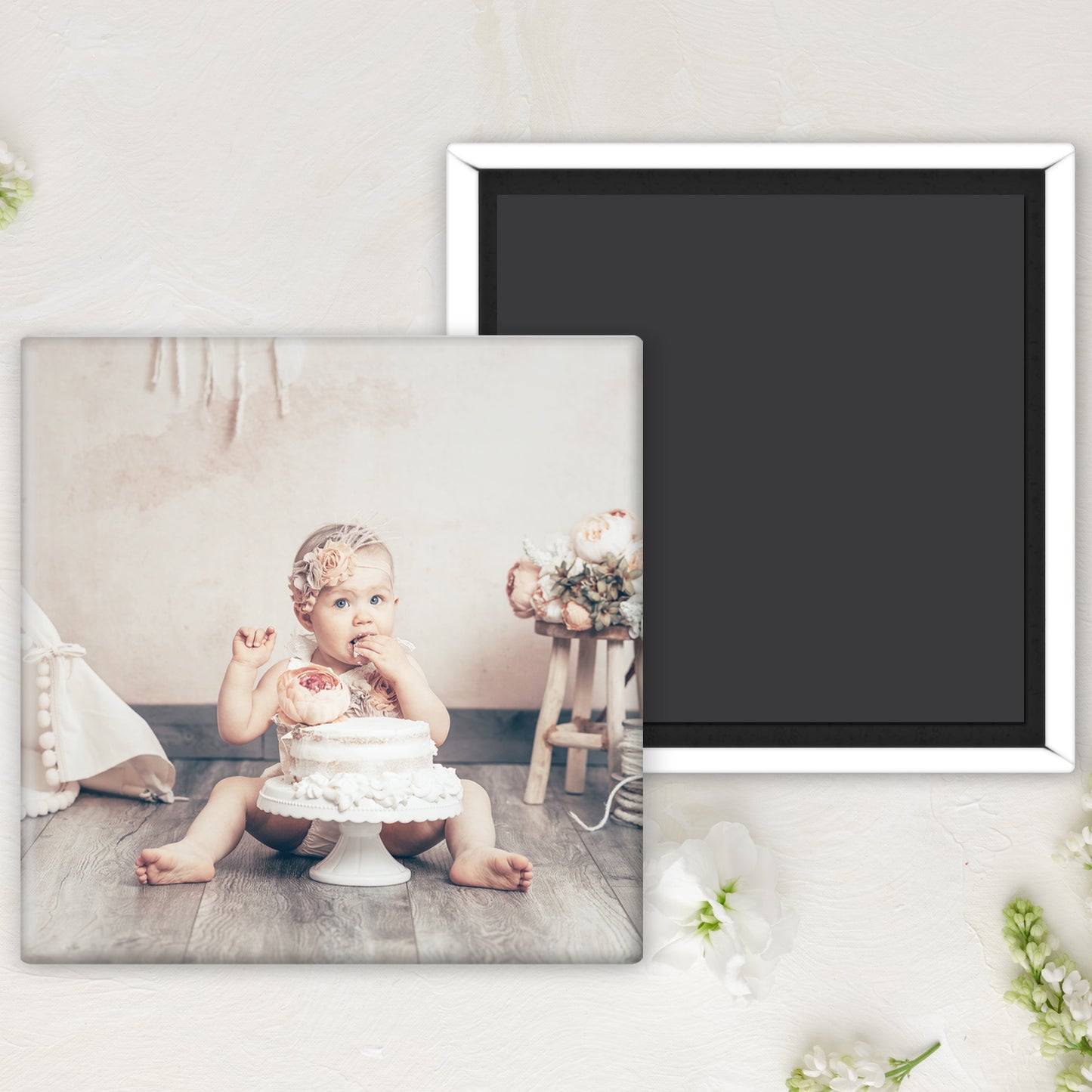 1st Birthday Teepee Invitation Bundle with 3" Square Photo Magnet Button Option