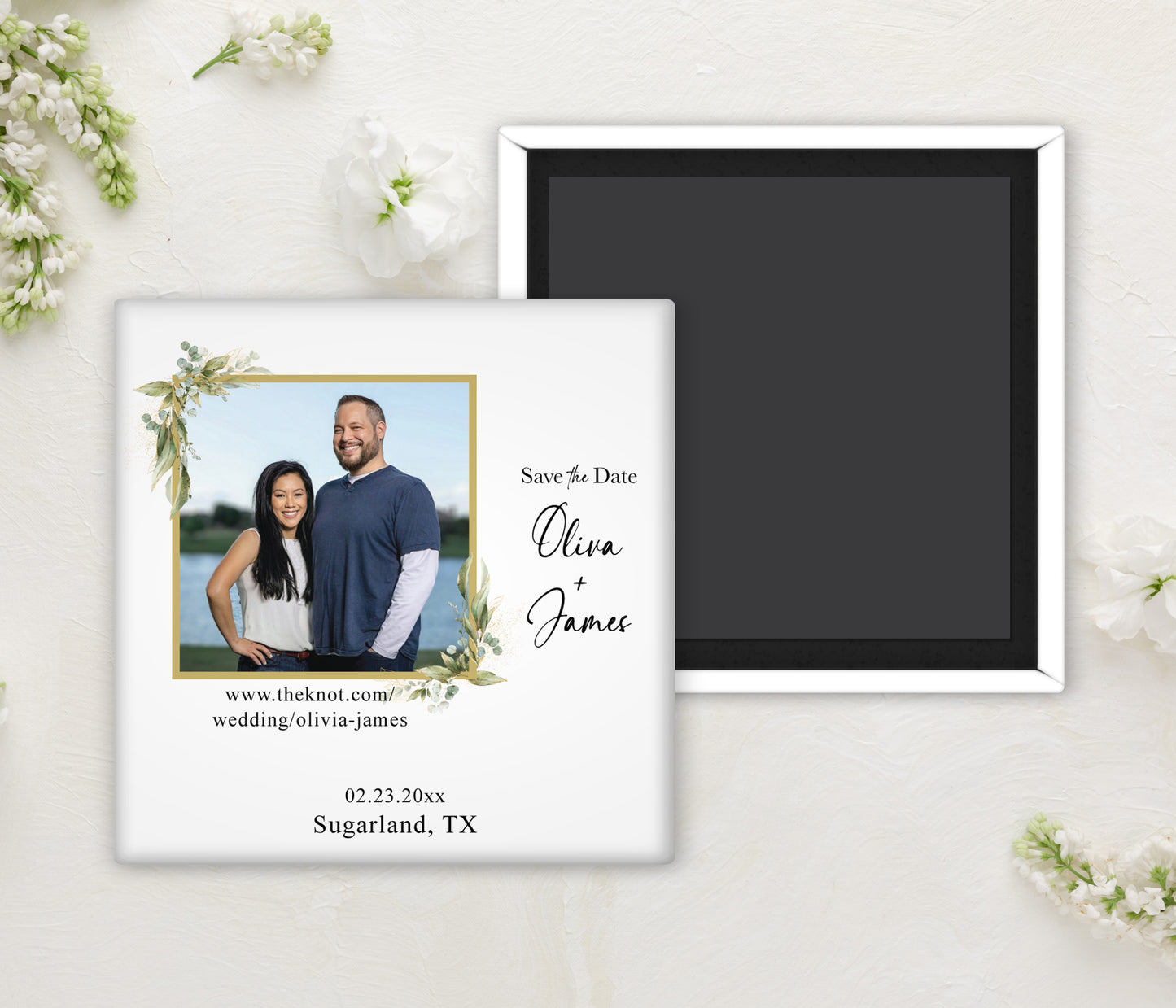 BRIE | Bilingual Vietnamese Wedding Invitation Suite + 3" Square Photo Magnet Button Bundle