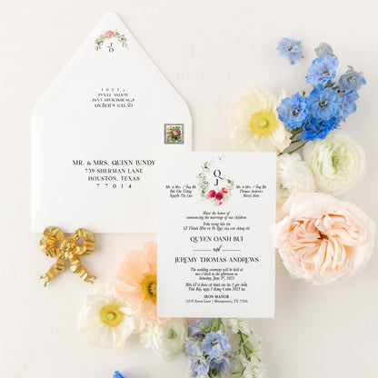 HAYLE | Bilingual Vietnamese Wedding Invitation Suite Bundle with 3" Square Photo Magnet Button Option