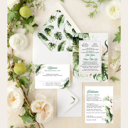 CICELY | Bilingual Vietnamese Wedding Invitation Suite Bundle with 3" Square Photo Magnet Button Option