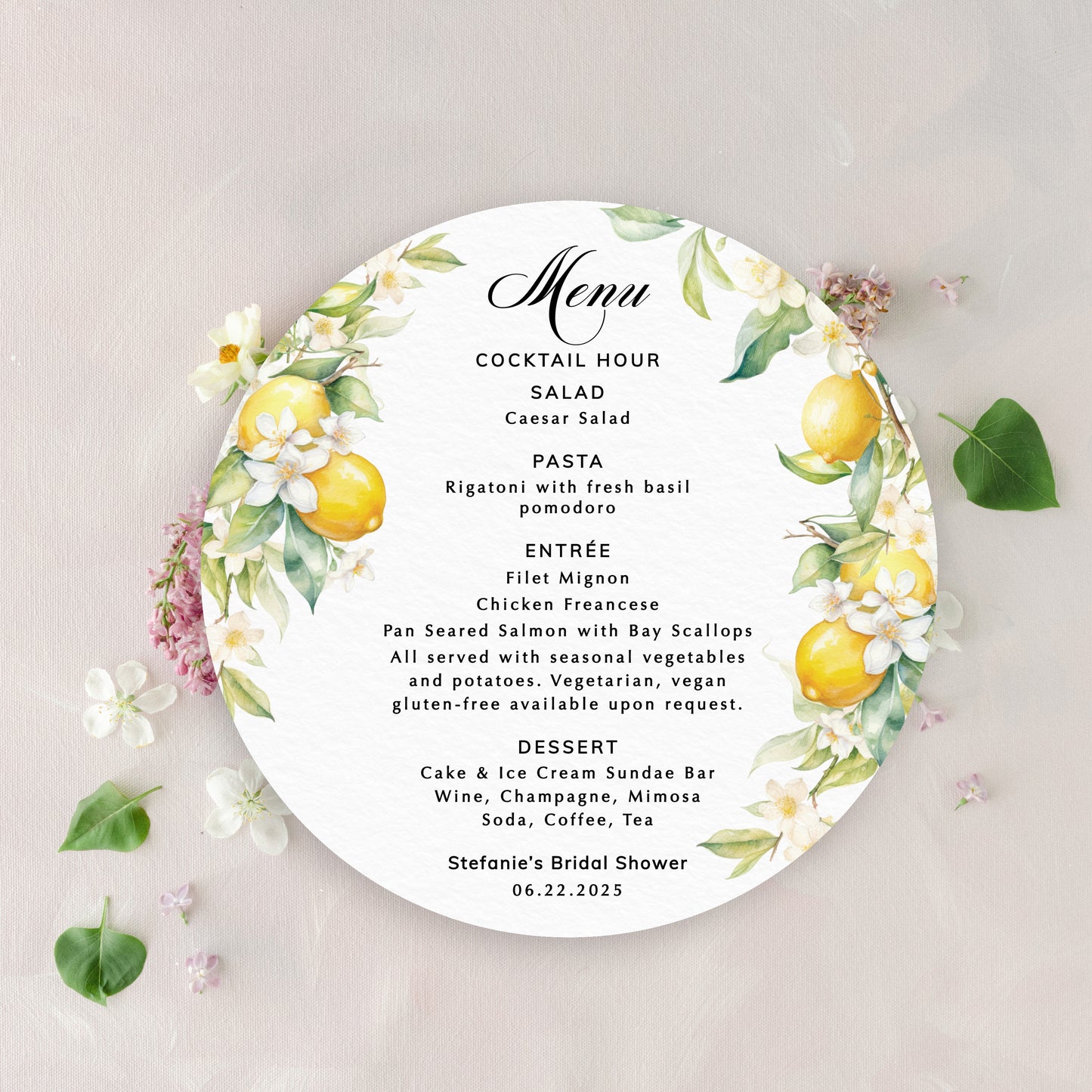 7" Round Lemon Menu