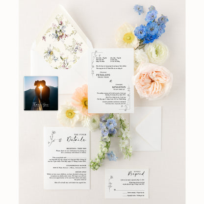 MISTY | Bilingual Vietnamese Wedding Invitation Suite Bundle with 3" Square Photo Magnet Button Option