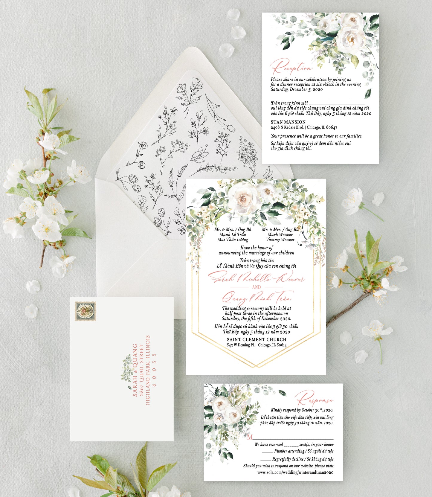 MARGUERITE | Bilingual Vietnamese Wedding Invitation Suites