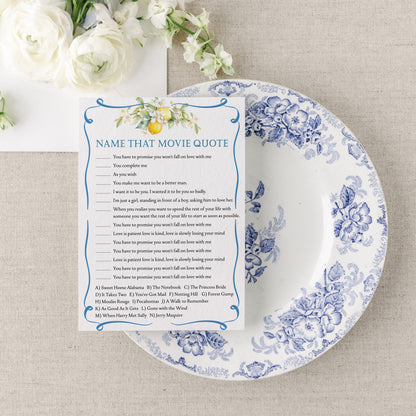 Blue Citrus Lemon Bridal Shower Game Cards