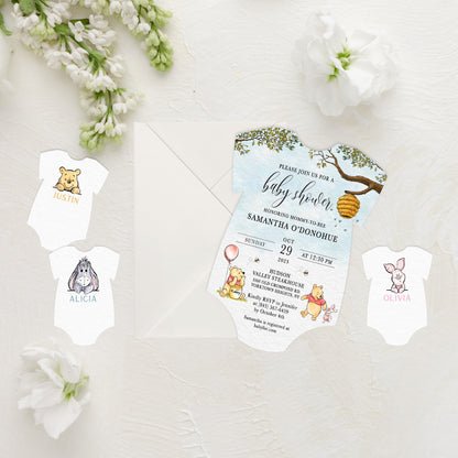 Winnie the Pooh Onesie Shape Baby Shower Invitation