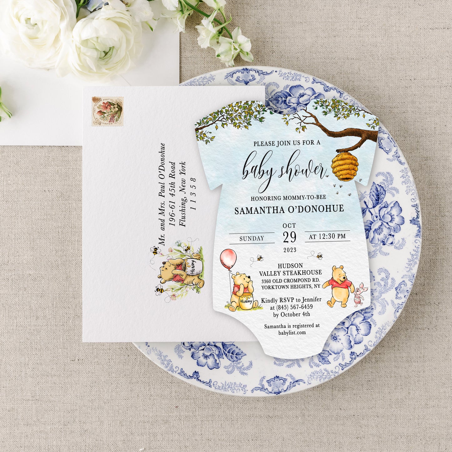 Winnie the Pooh Onesie Shape Baby Shower Invitation