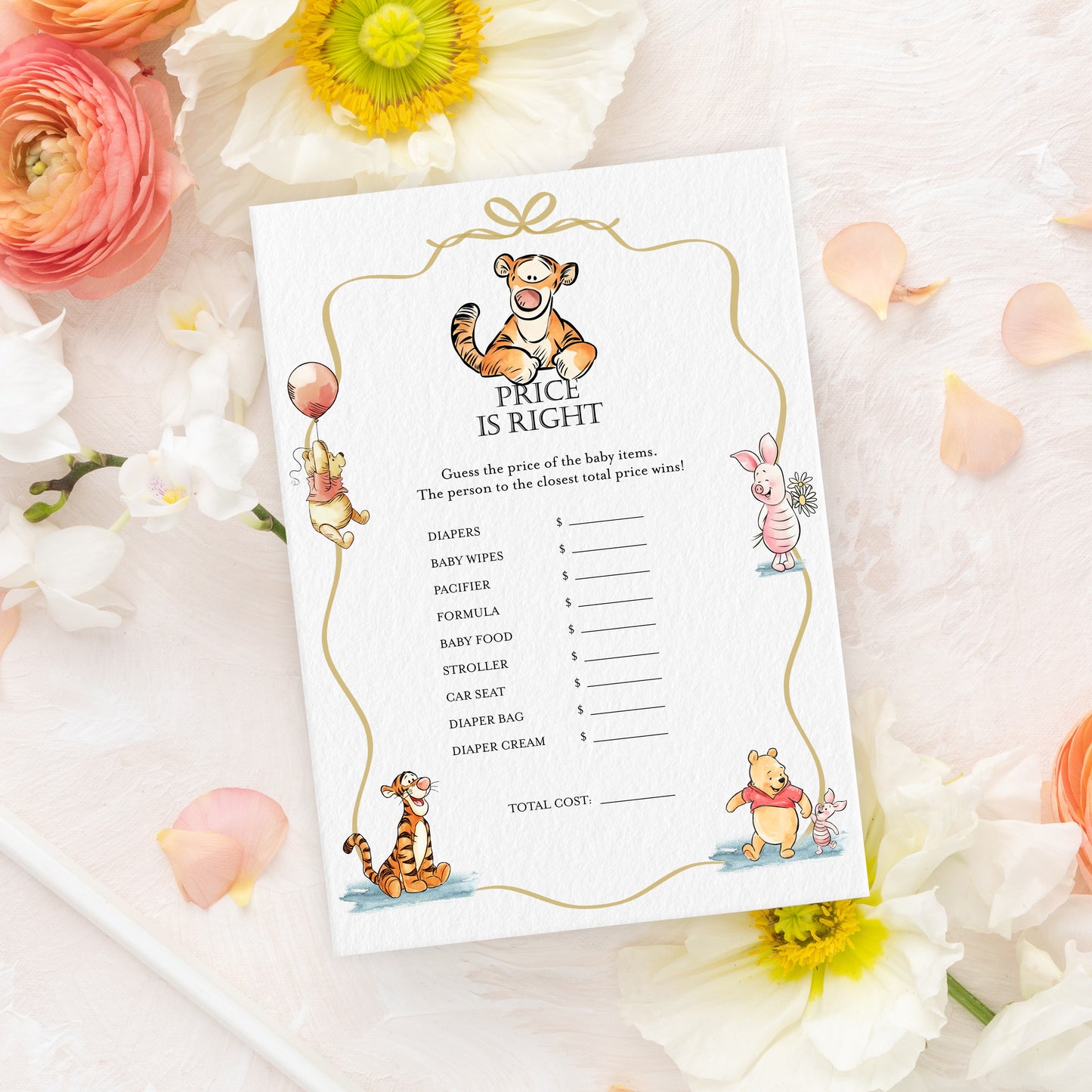 Winnie the Pooh Baby Shower Game Cards