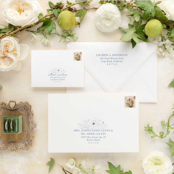 Watercolor Peonies floral Addressed Envelopes – Bilingual Invitations