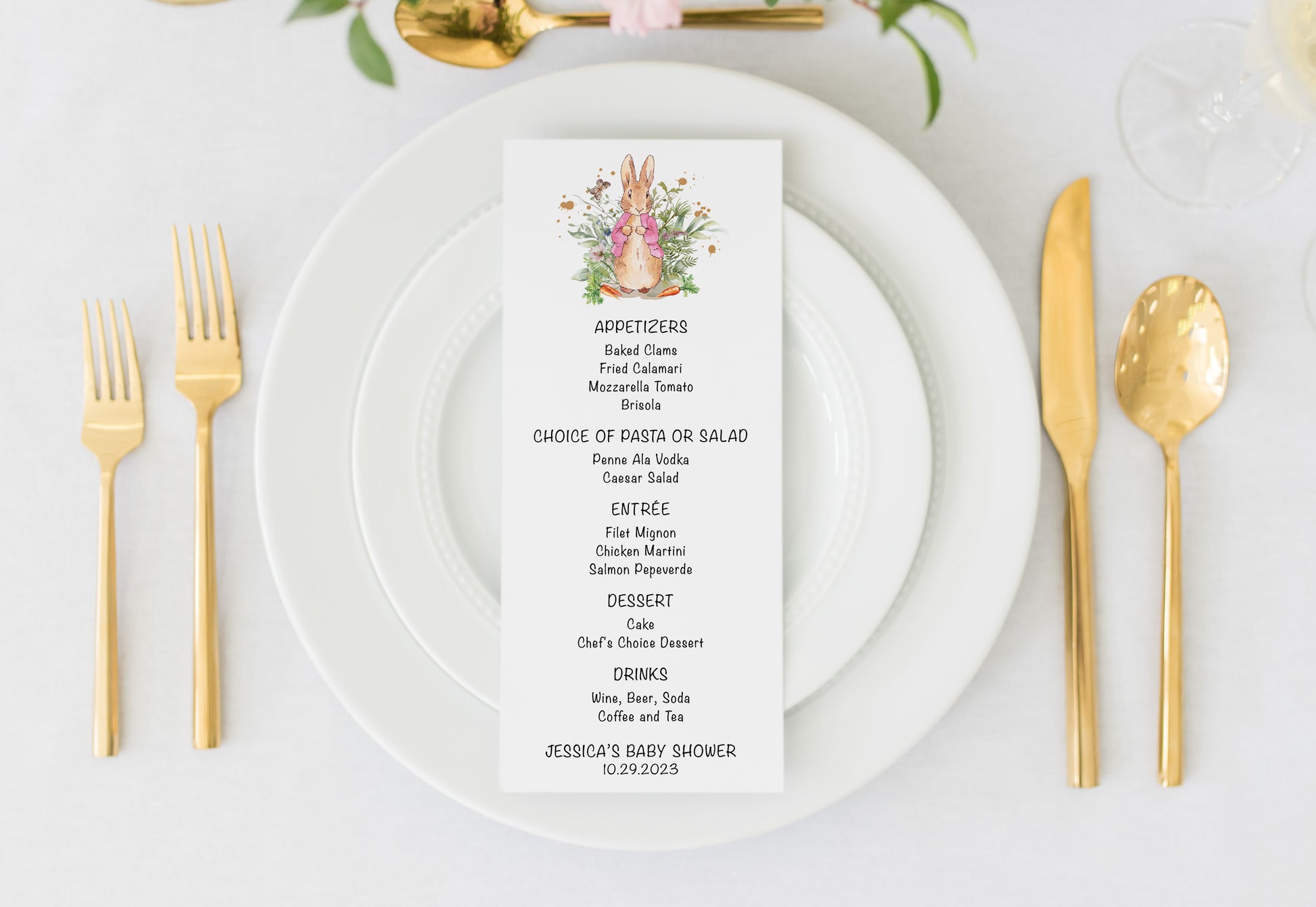 Peter Rabbit Menu – Bilingual Invitations