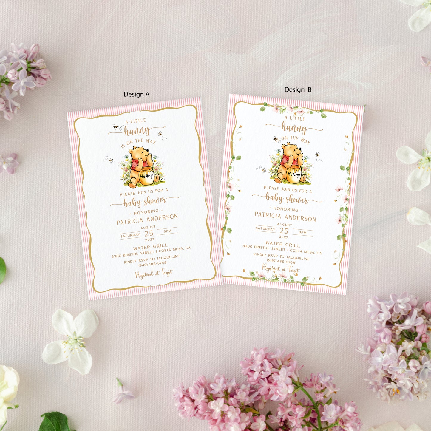 Printed Winnie the Pooh Baby Shower Invitation