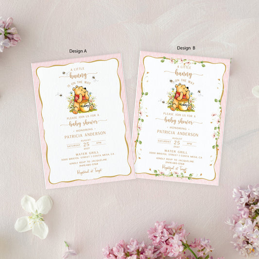Printed Winnie the Pooh Baby Shower Invitation