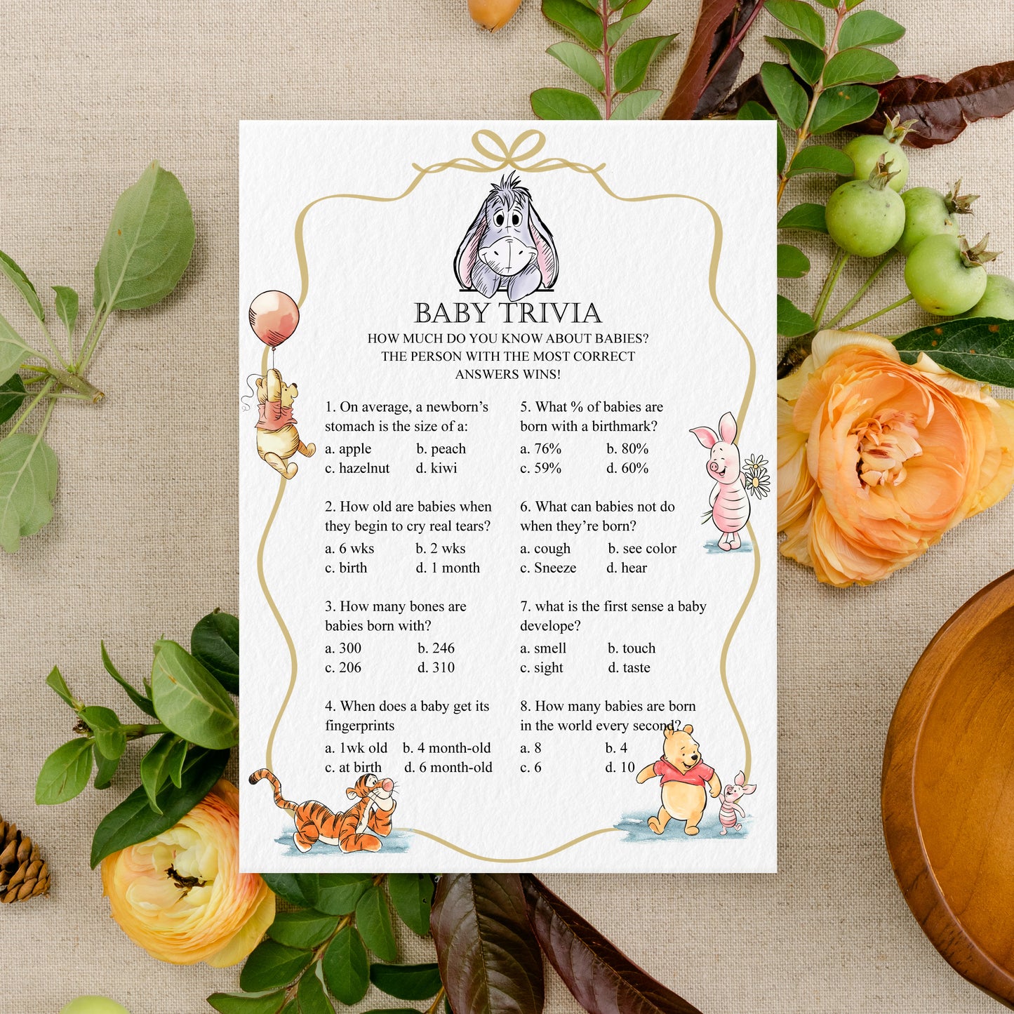Winnie the Pooh Baby Shower Game Cards