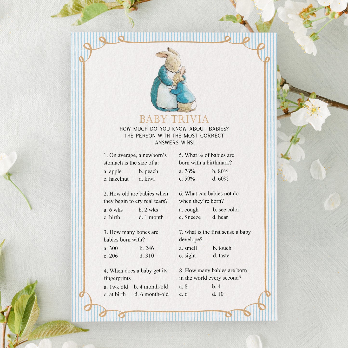 Peter Rabbit Baby Shower Game Cards