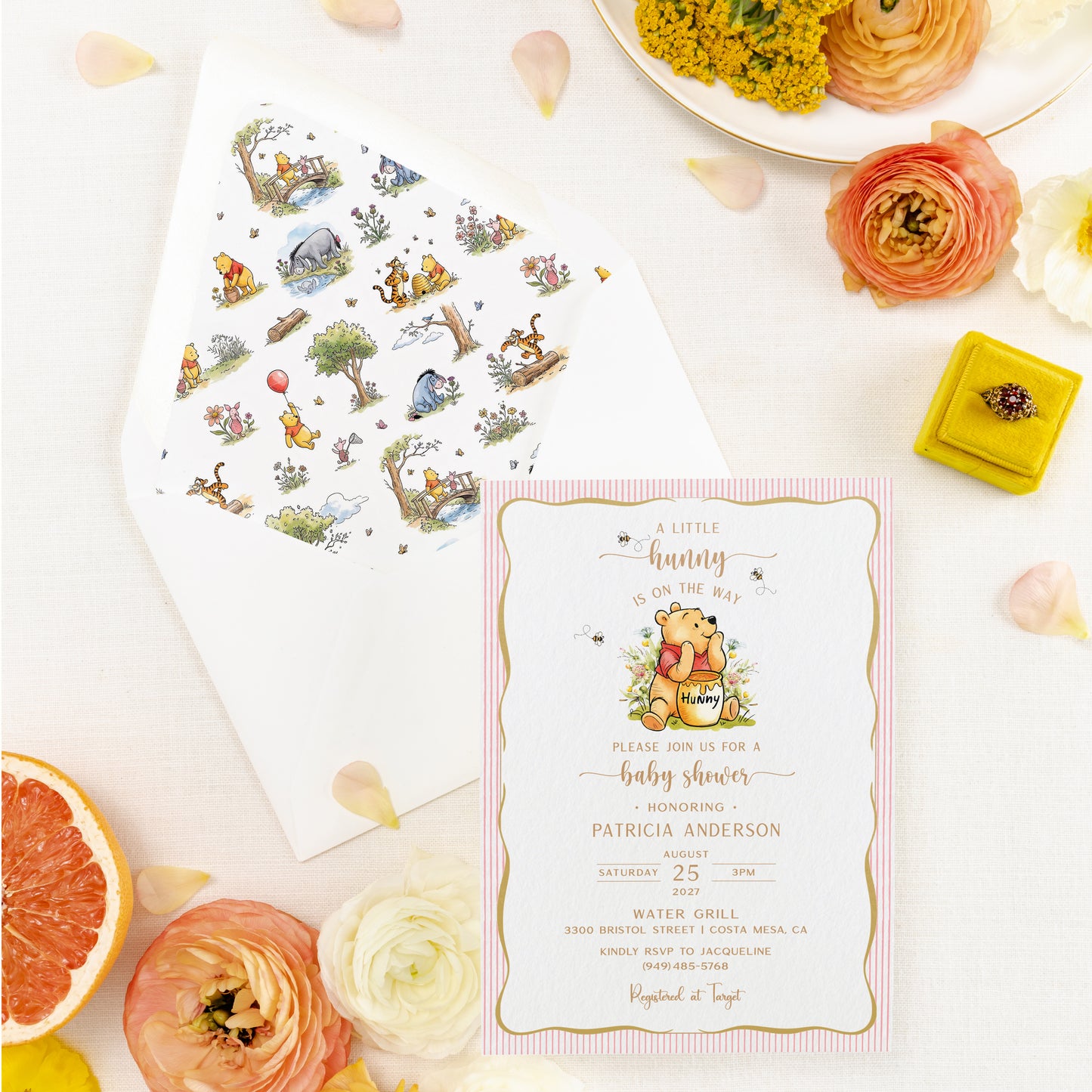 Printed Winnie the Pooh Baby Shower Invitation