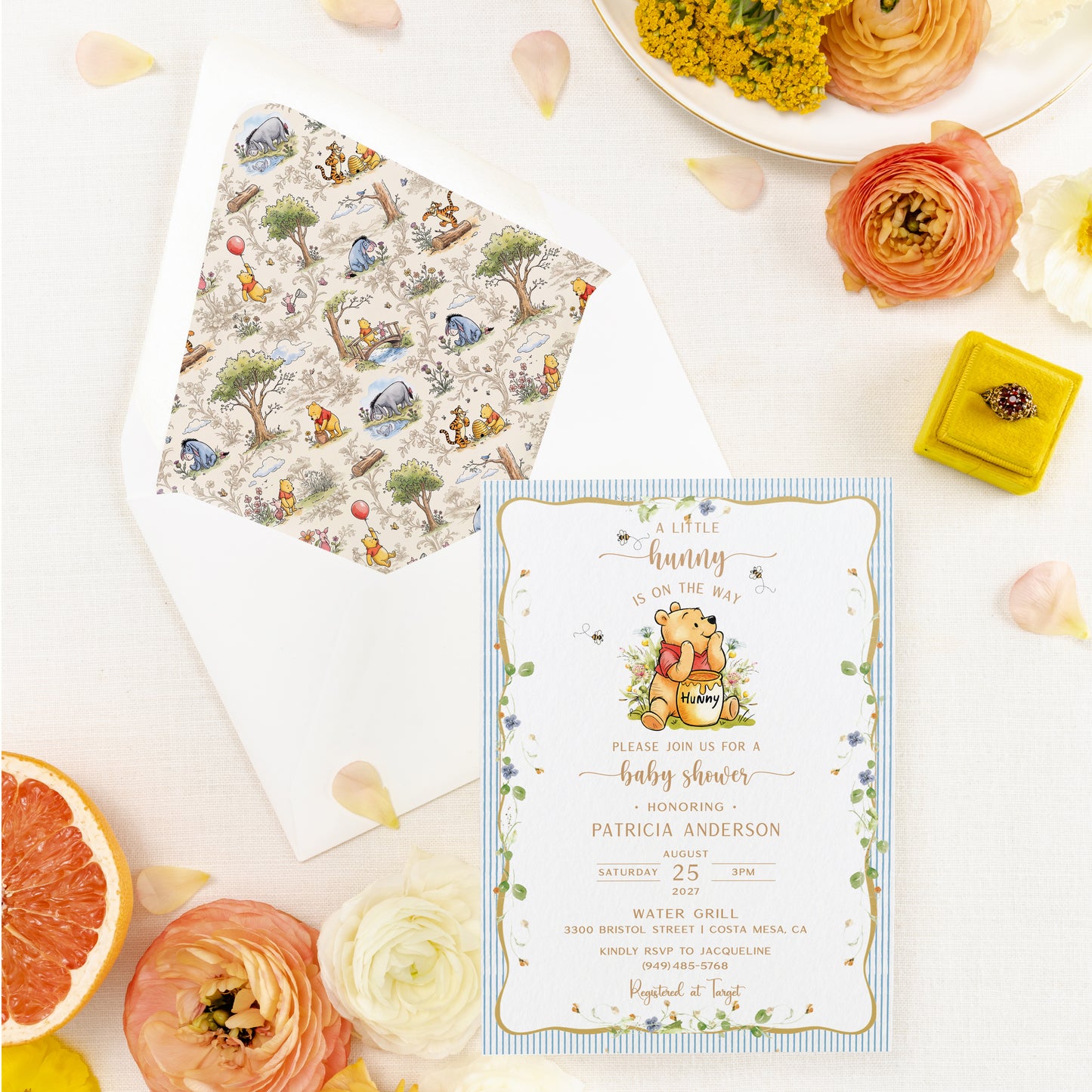 Printed Winnie the Pooh Baby Shower Invitation